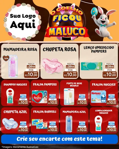 Modelo de Rede Social para Feed Instagram com o tema O Coelho Ficou Maluco - Páscoa para Bebês