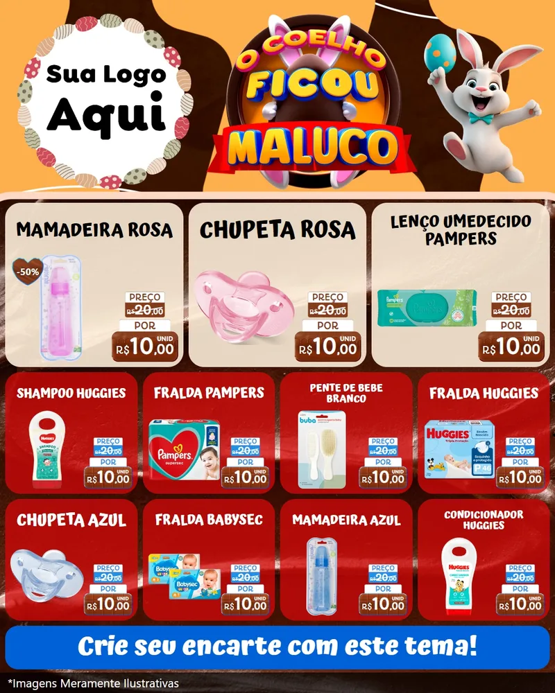 Modelo de Rede Social para Feed Instagram com o tema O Coelho Ficou Maluco - Páscoa para Bebês