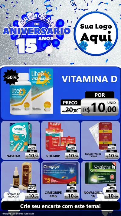 Modelo de Rede Social para Stories com o tema Promoção de Aniversário - 15 Anos para Farmácia