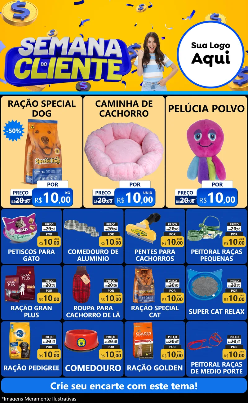 Modelo de Encarte para Encarte Grande com o tema Semana do Cliente para Pet Shop