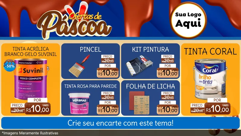 Modelo de TV para TV Horizontal com o tema Ofertas de Páscoa para Tintas e Ferramentas