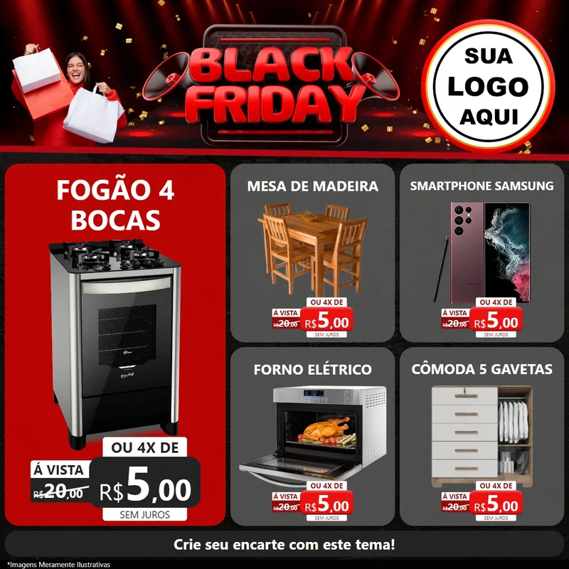 Modelo de Rede Social para Feed Facebook com o tema Black Friday para Móveis e Eletro