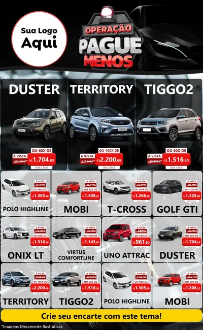 Modelo de Encarte para Encarte Grande com o tema Operação Pague Menos - Automóveis para Concessionaria de Carros
