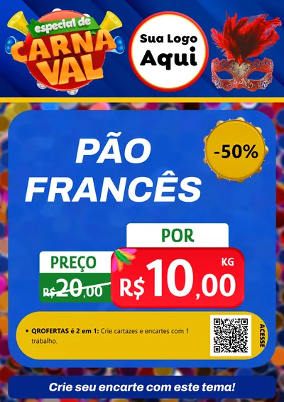 Modelo de Cartaz para Cartaz A4 Vertical com o tema Especial de Carnaval para Padaria