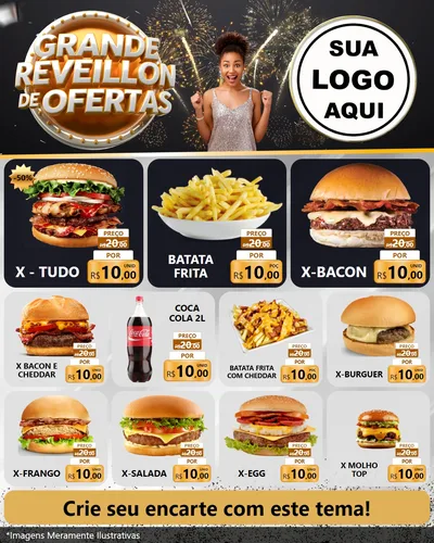 Modelo de Rede Social para Feed Instagram com o tema Grande Réveillon de Ofertas para Hamburgueria