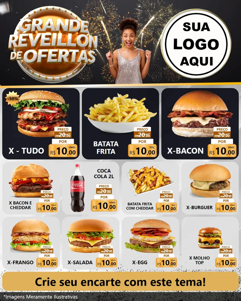 Modelo de Rede Social para Feed Instagram com o tema Grande Réveillon de Ofertas para Hamburgueria