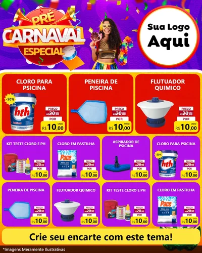 Modelo de Rede Social para Feed Instagram com o tema Pré-Carnaval Especial para Produtos para Piscina