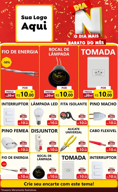 Modelo de Encarte para Encarte Grande com o tema Dia N o Dia Mais Barato do Mês para Materiais Elétricos