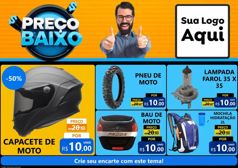 Modelo de Encarte para Encarte A4 Horizontal com o tema Preço Baixo para Moto peças