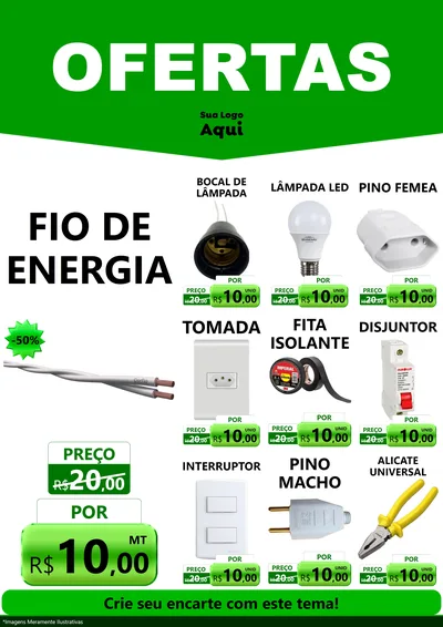 Modelo de Encarte para Encarte A4 Vertical com o tema Ofertas Verde Cartaz para Materiais Elétricos