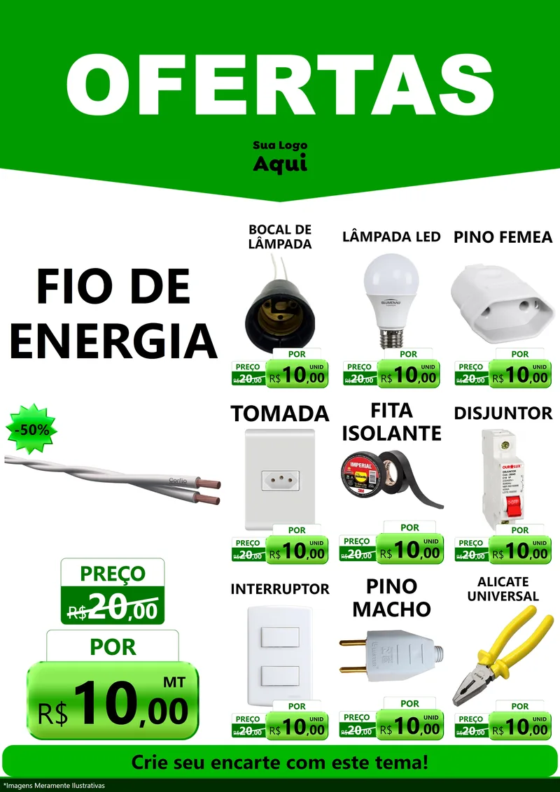 Modelo de Encarte para Encarte A4 Vertical com o tema Ofertas Verde Cartaz para Materiais Elétricos