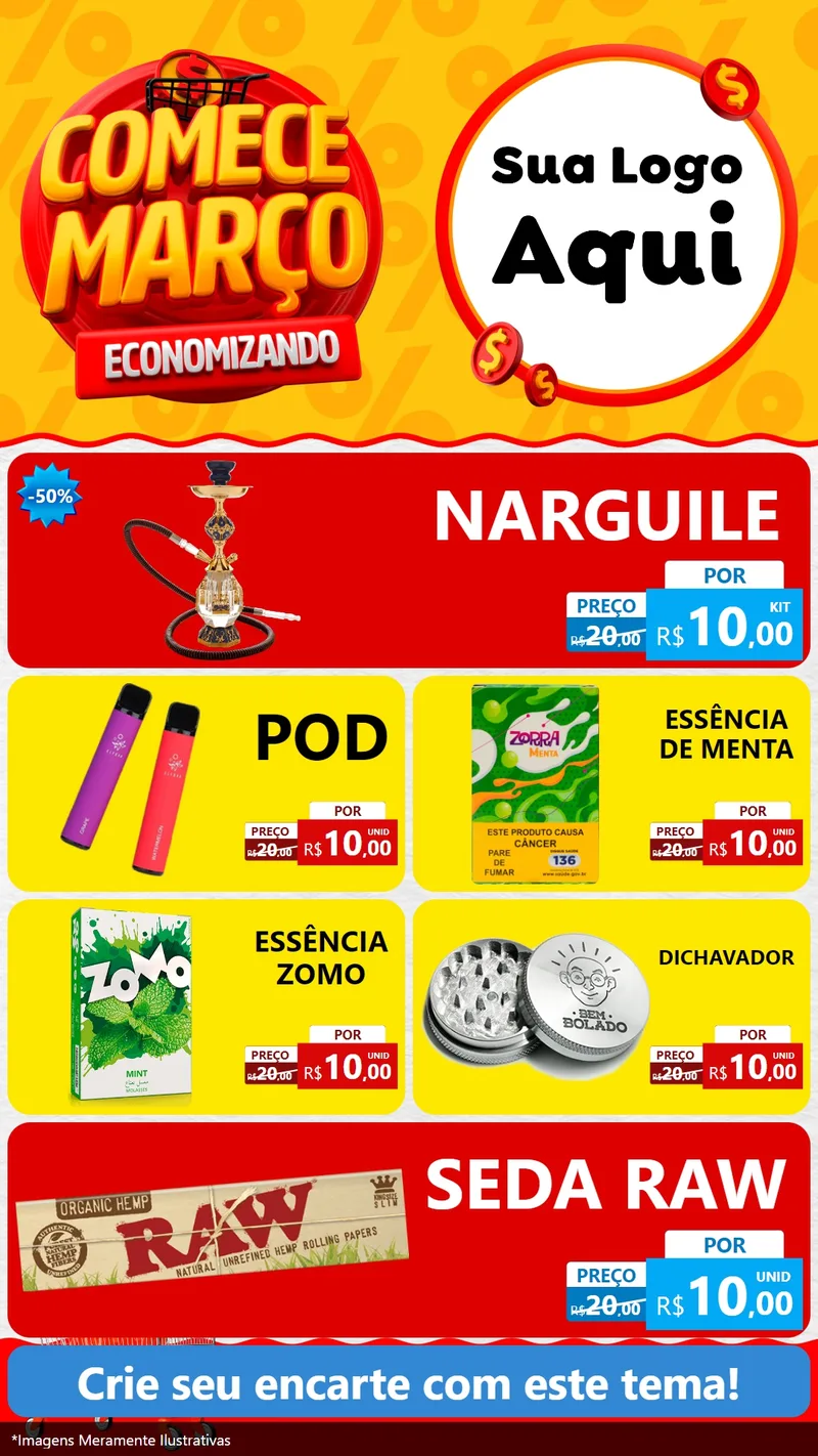 Modelo de TV para TV Vertical com o tema Comece Março Economizando para Tabacaria