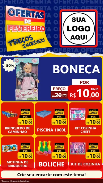 Modelo de Rede Social para Stories com o tema Ofertas de Fevereiro - Preços Incríveis para Brinquedos