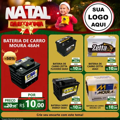 Modelo de Rede Social para Feed Facebook com o tema Natal da Economia para Baterias Elétricas