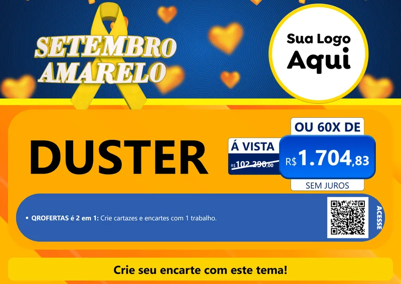 Modelo de Cartaz para Cartaz A4 Horizontal com o tema Setembro Amarelo para Concessionaria de Carros