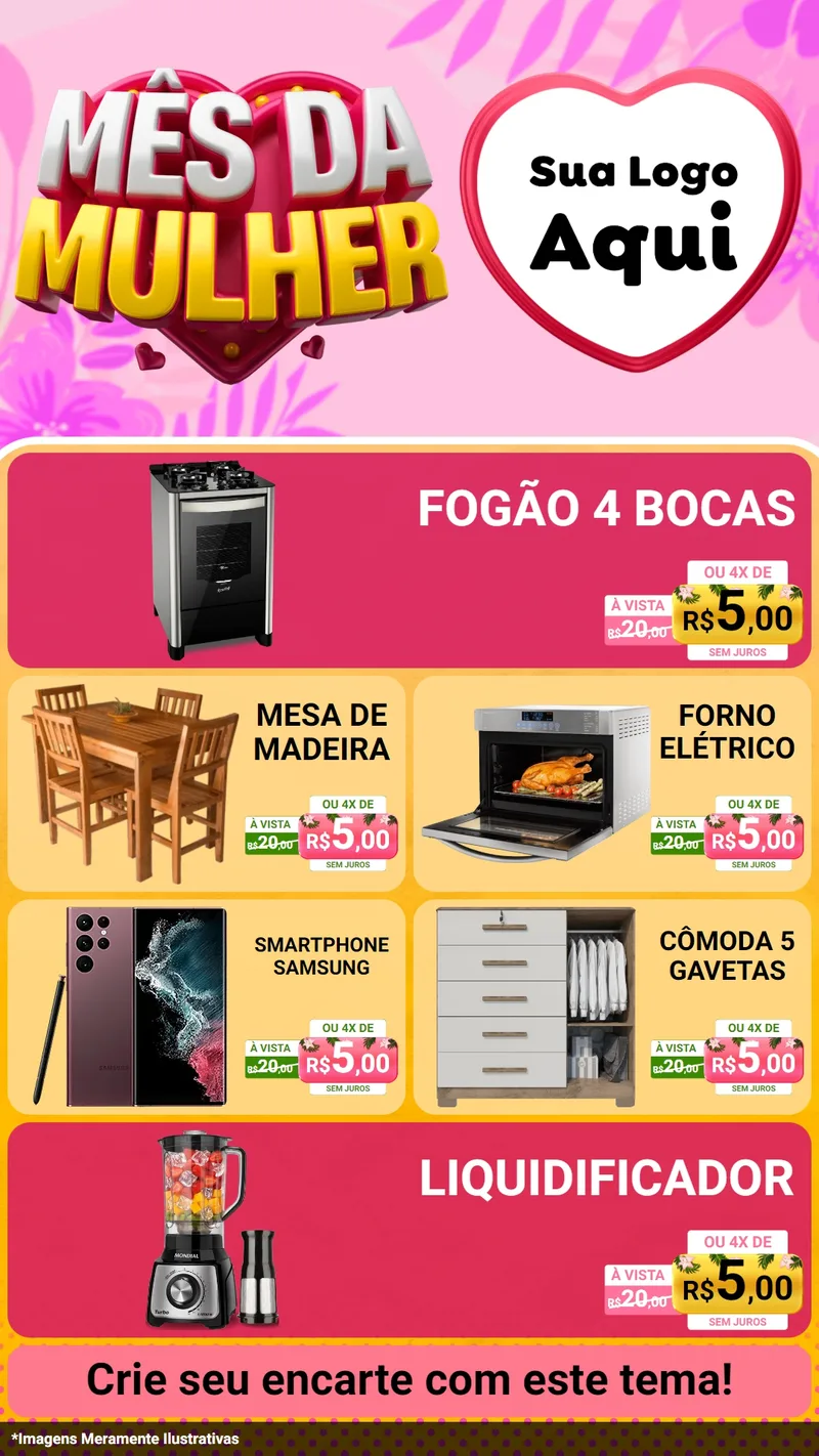 Modelo de TV para TV Vertical com o tema Mês da Mulher para Móveis e Eletro