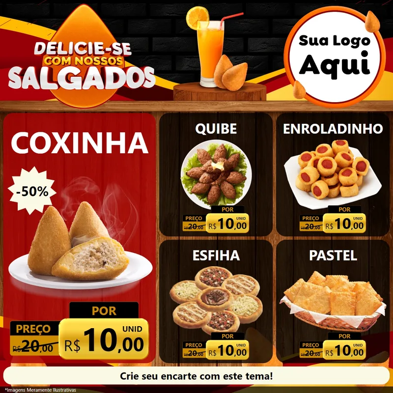 Modelo de Rede Social para Feed Facebook com o tema Delicia-se com Nossos Salgados para Salgadaria