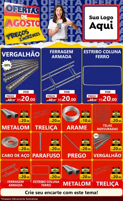 Modelo de Encarte para Encarte Grande com o tema Ofertas de Agosto - Preços Incríveis para Ferragens