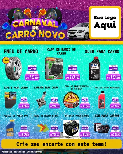Modelo de Rede Social para Feed Instagram com o tema Carnaval de Carro Novo para Auto peças