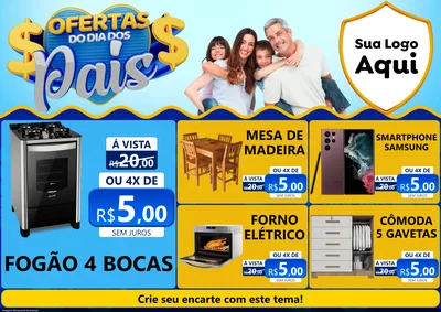Modelo de Encarte para Encarte A4 Horizontal com o tema Ofertas do Dia dos Pais para Móveis e Eletro