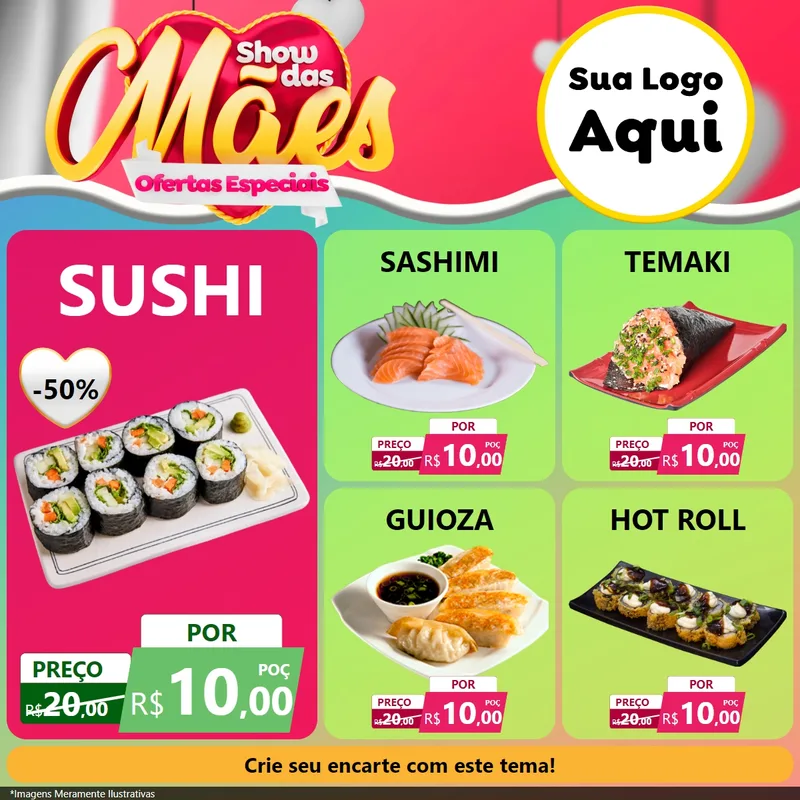 Modelo de Rede Social para Feed Facebook com o tema Show das Mães - Ofertas Especiais para Comida japonesa