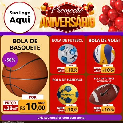 Modelo de Rede Social para Feed Facebook com o tema Promoção de Aniversário para Artigos Esportivos