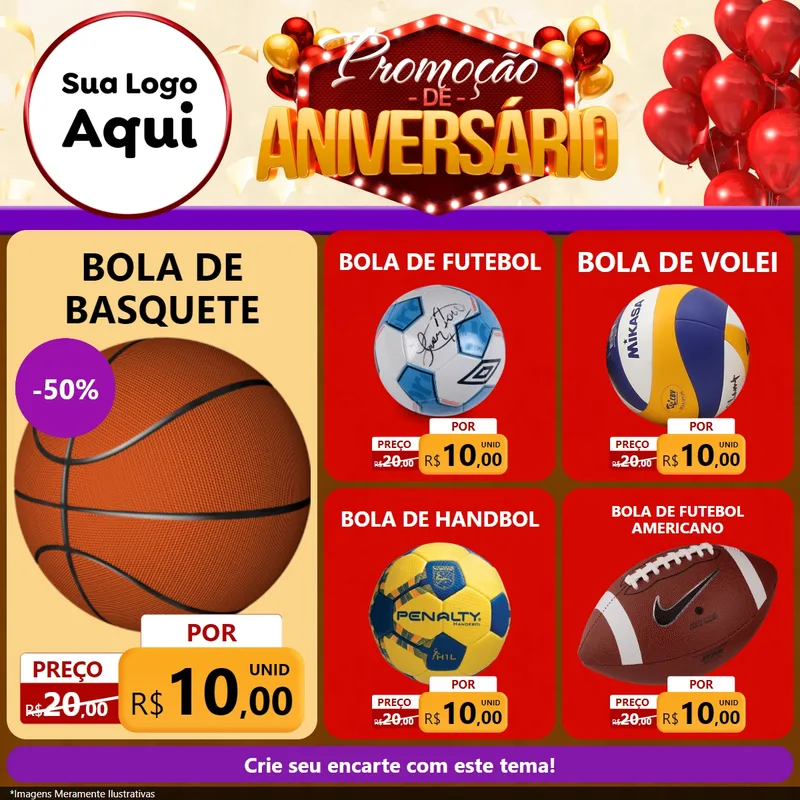Modelo de Rede Social para Feed Facebook com o tema Promoção de Aniversário para Artigos Esportivos