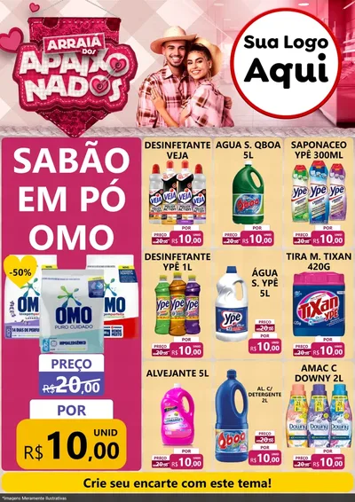 Modelo de Encarte para Encarte A4 Vertical com o tema Arraiá dos Apaixonados - Junina para Produtos de Limpeza