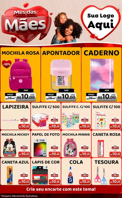 Modelo de Encarte para Encarte Grande com o tema Mês das Mães para Papelaria