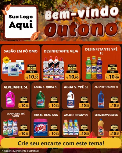 Modelo de Rede Social para Feed Instagram com o tema Bem-vindo Outono para Produtos de Limpeza