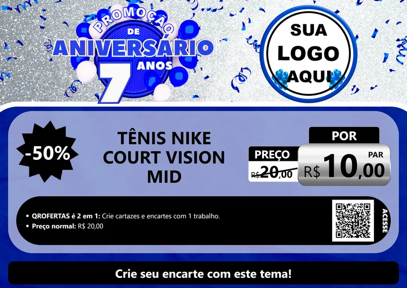Modelo de Cartaz para Cartaz A4 Horizontal com o tema Promoção de Aniversário - 7 Anos para Calçados