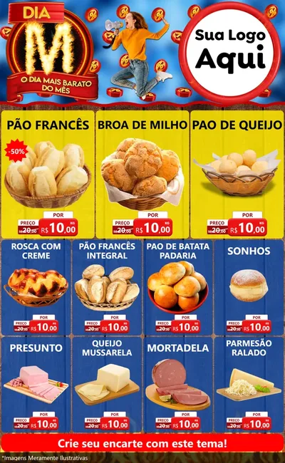 Modelo de Encarte para Encarte Grande com o tema Dia M - O Dia Mais Barato Do Mês para Padaria