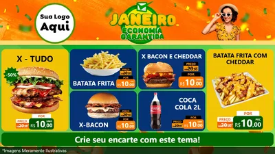 Modelo de TV para TV Horizontal com o tema Janeiro - Economia Garantida para Hamburgueria