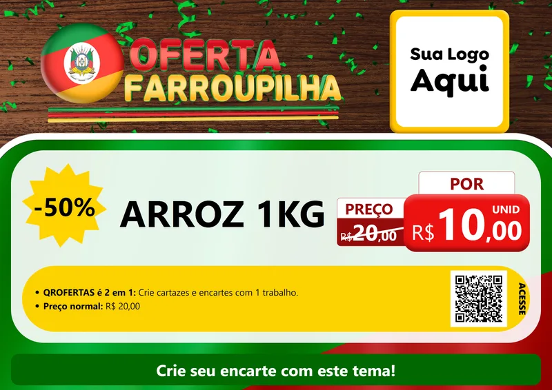 Modelo de Cartaz para Cartaz A4 Horizontal com o tema Oferta Farroupilha para Supermercado