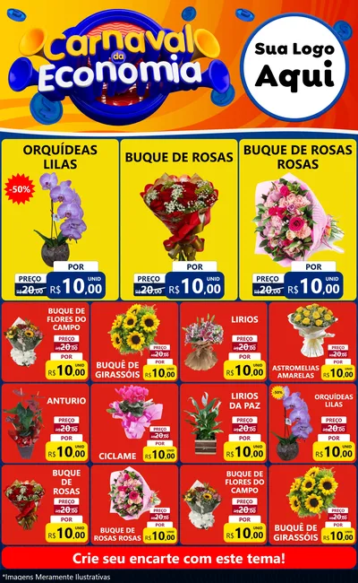 Modelo de Encarte para Encarte Grande com o tema Carnaval da Economia para Floricultura e jardim