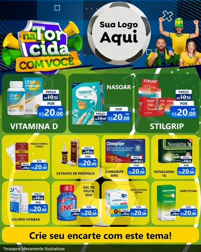 Modelo de Rede Social para Feed Instagram com o tema Na Torcida Com Você - Copa para Farmácia