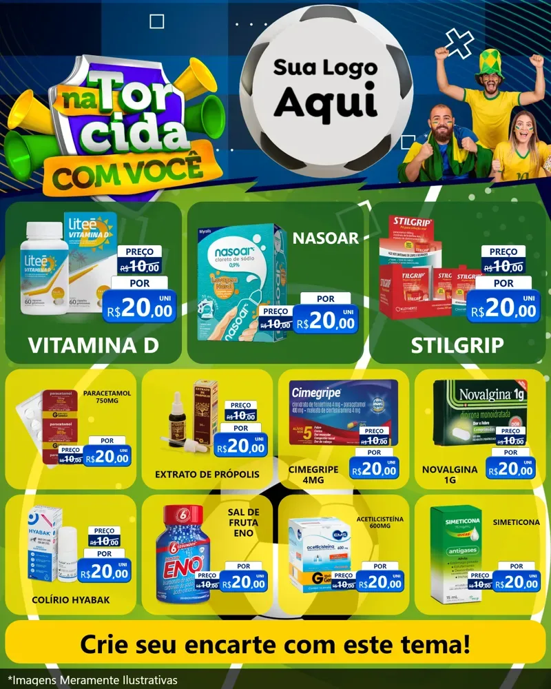 Modelo de Rede Social para Feed Instagram com o tema Na Torcida Com Você - Copa para Farmácia