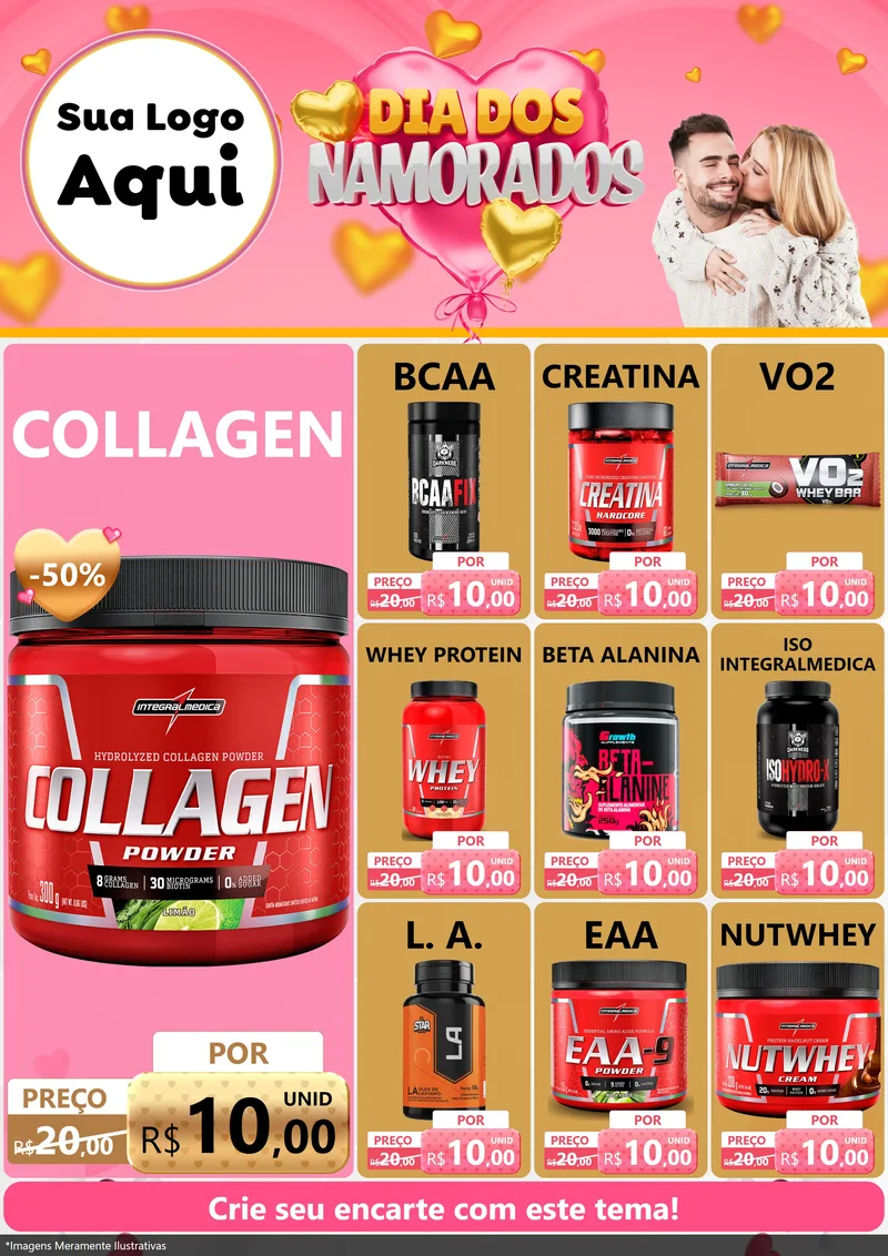 Modelo de Encarte para Encarte A4 Vertical com o tema Dia dos Namorados para Suplementos alimentares