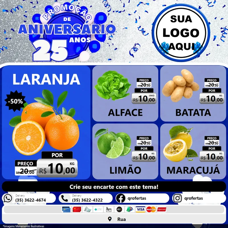 Modelo de Rede Social para Feed Facebook com o tema Promoção de Aniversário - 25 Anos para Hortifrúti