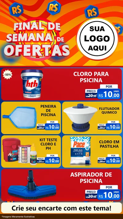 Modelo de TV para TV Vertical com o tema Final de Semana de Ofertas para Produtos para Piscina