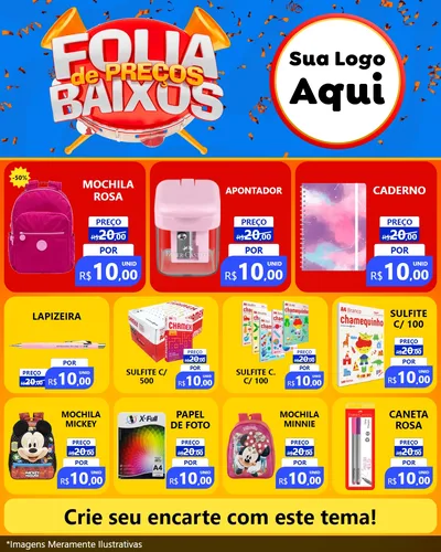 Modelo de Rede Social para Feed Instagram com o tema Folia de Preços Baixos para Papelaria