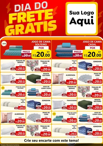 Modelo de Encarte para Encarte A4 Vertical com o tema Dia do Frete Grátis para Cama, Mesa e Banho