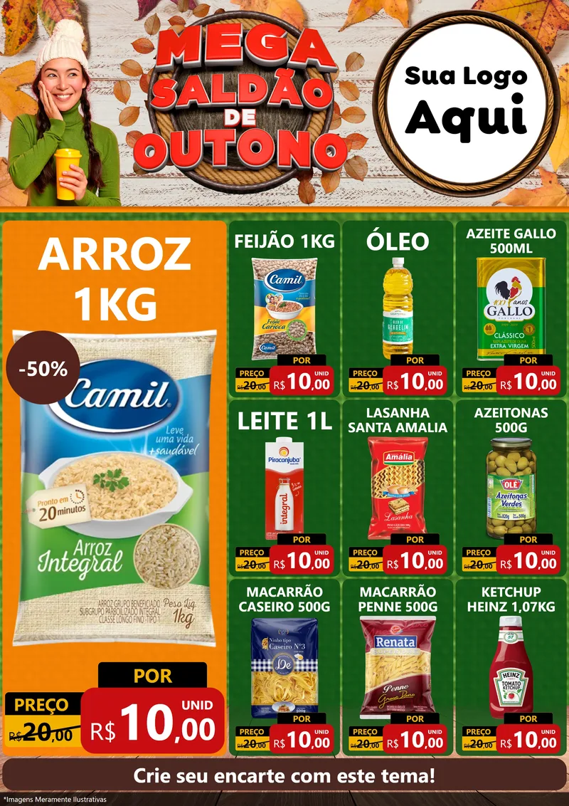 Modelo de Encarte para Encarte A4 Vertical com o tema Mega Saldão de Outono para Supermercado