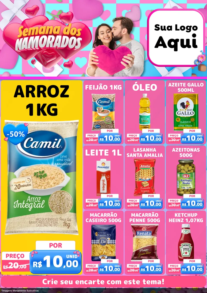 Modelo de Encarte para Encarte A4 Vertical com o tema Semana dos Namorados para Supermercado