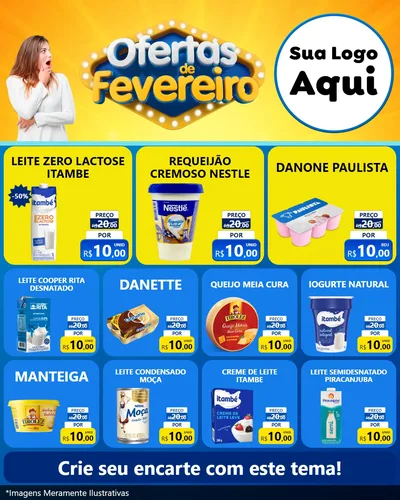 Modelo de Rede Social para Feed Instagram com o tema Ofertas de Fevereiro para Frios e Laticínios