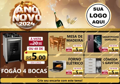 Modelo de Encarte para Encarte A4 Horizontal com o tema Feliz Ano Novo 2027 para Móveis e Eletro