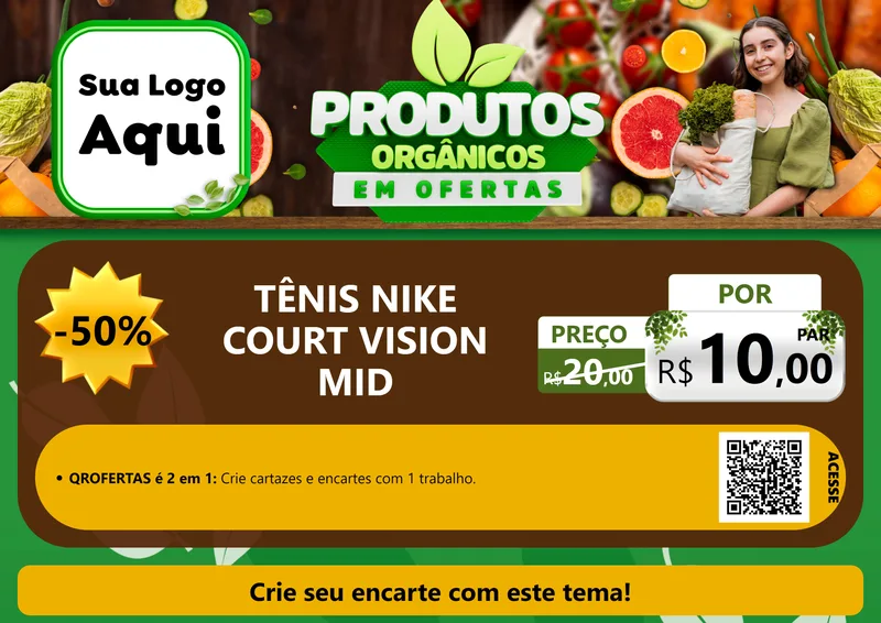 Modelo de Cartaz para Cartaz A4 Horizontal com o tema Produtos Orgânicos em Ofertas para Calçados