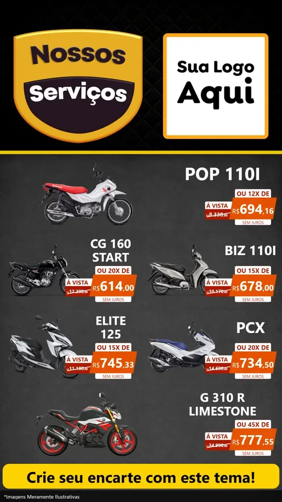 Modelo de TV para TV Vertical com o tema Nossos Serviços para Concessionaria de Motos