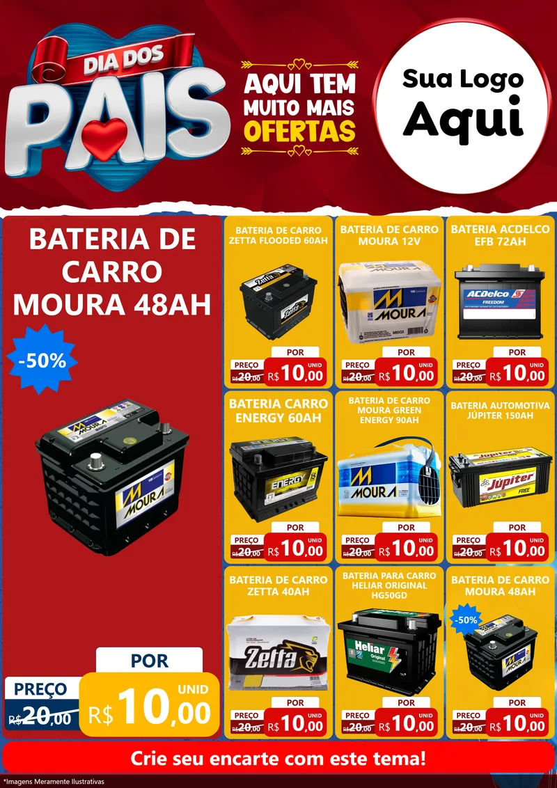 Modelo de Encarte para Encarte A4 Vertical com o tema Dia dos Pais para Baterias Elétricas