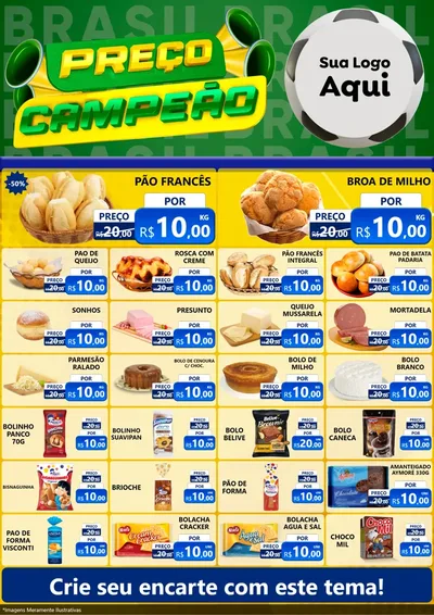 Modelo de Encarte para Encarte A4 Vertical com o tema Preço Campeão - Copa para Padaria